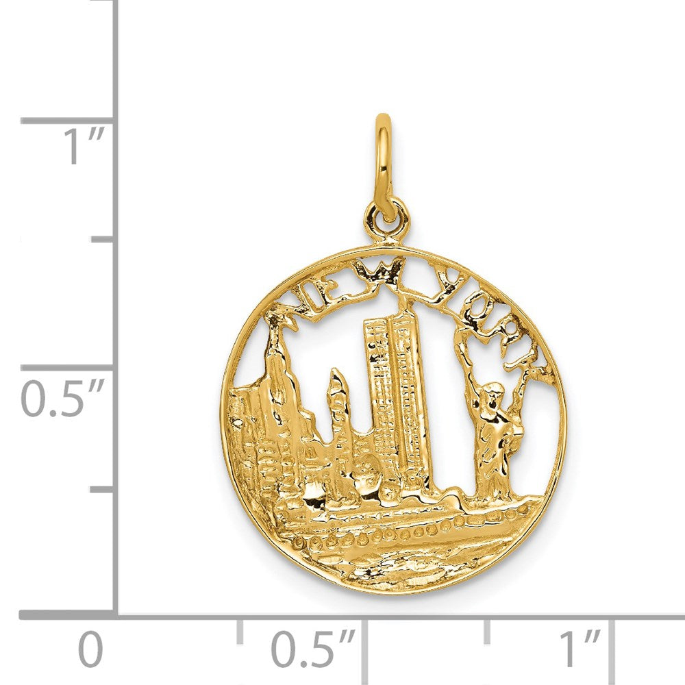 Alternate view of the 14k Yellow Gold New York Circle Charm, 18mm by The Black Bow Jewelry Co.