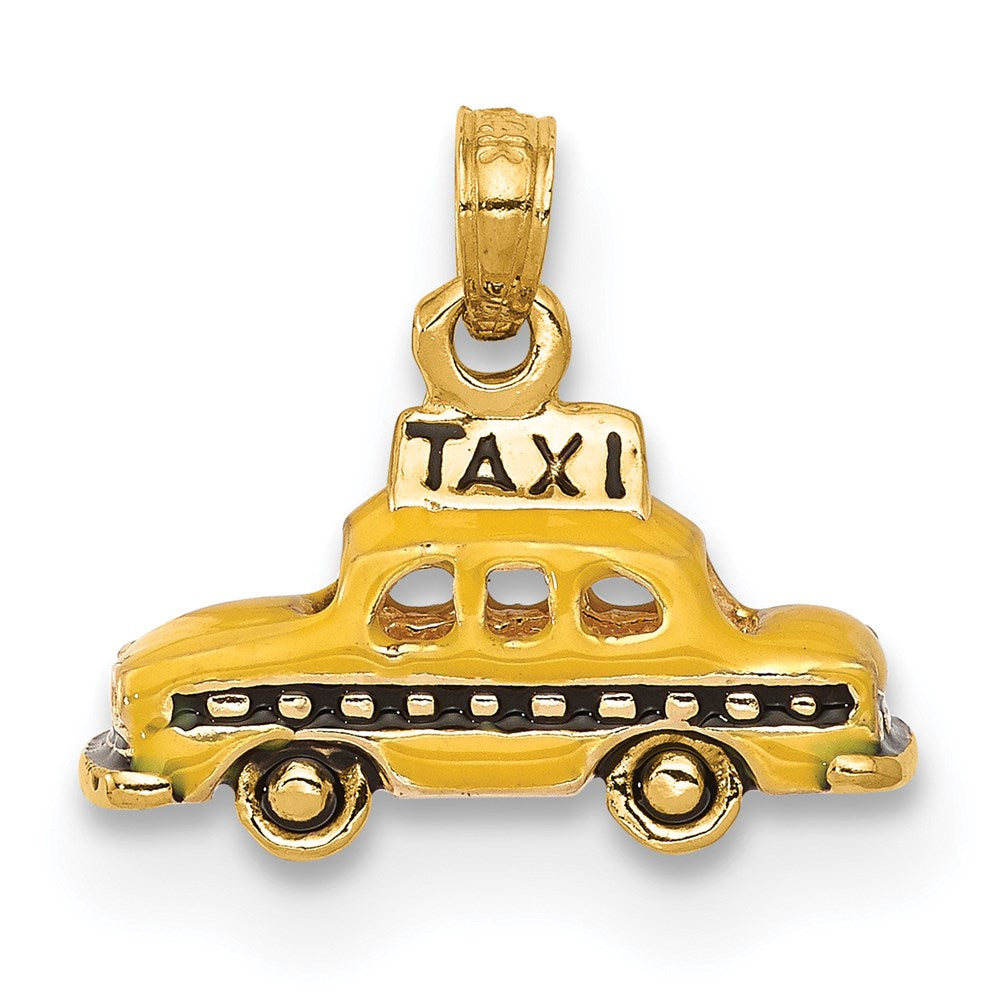 14k Yellow Gold 3D Yellow Enameled Taxi Pendant, Item P10012 by The Black Bow Jewelry Co.