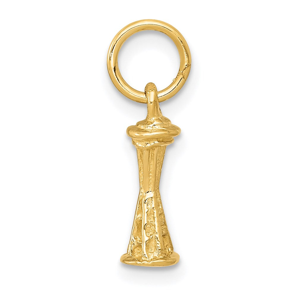 Alternate view of the 14k Yellow Gold Mini 3D Seattle Space Needle Charm by The Black Bow Jewelry Co.