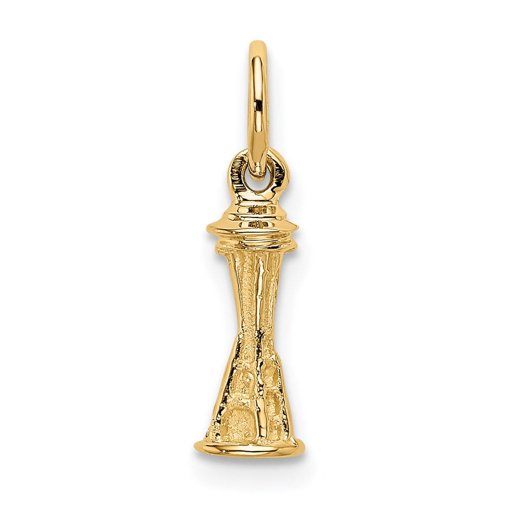 Alternate view of the 14k Yellow Gold Mini 3D Seattle Space Needle Charm by The Black Bow Jewelry Co.
