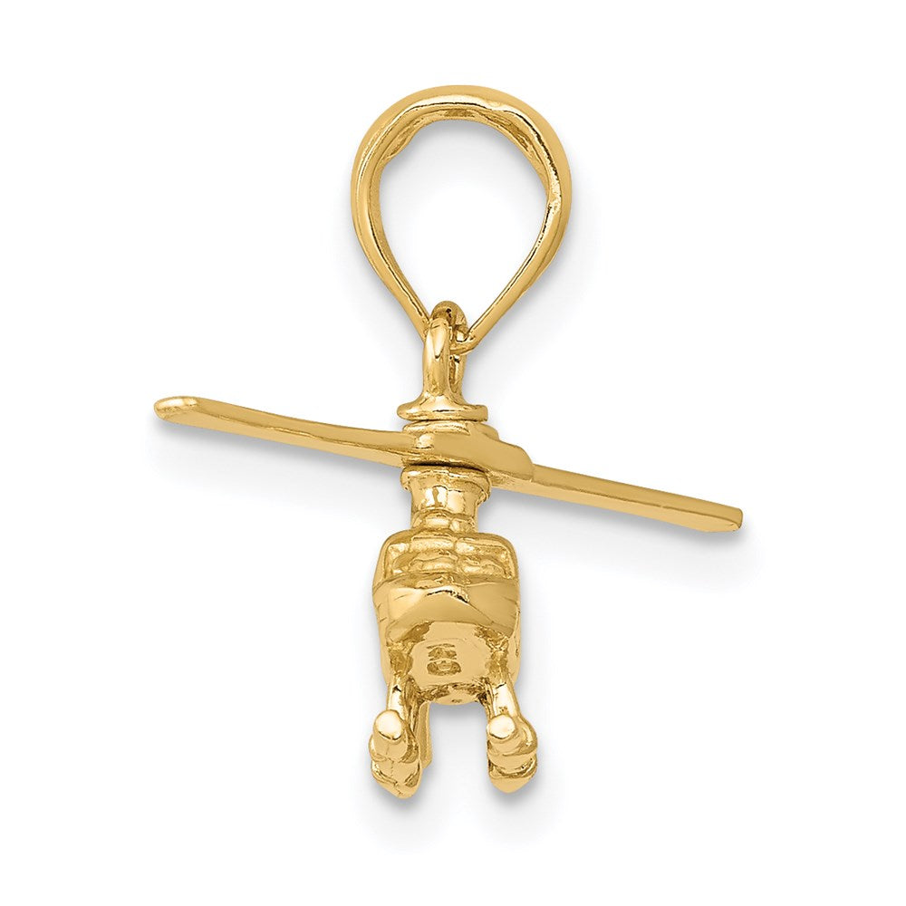Alternate view of the 14k Yellow Gold 3D Moveable Helicopter Pendant by The Black Bow Jewelry Co.