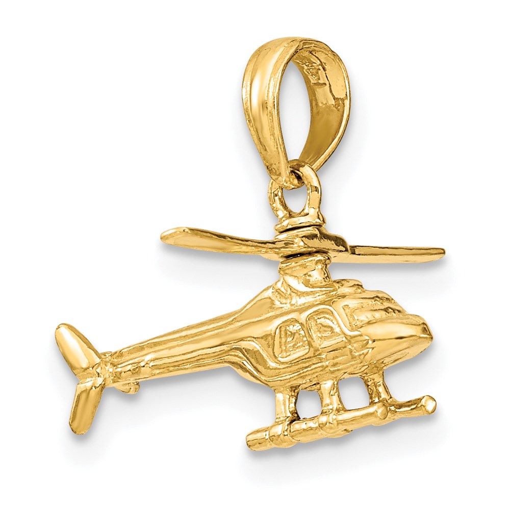 Alternate view of the 14k Yellow Gold 3D Moveable Helicopter Pendant by The Black Bow Jewelry Co.