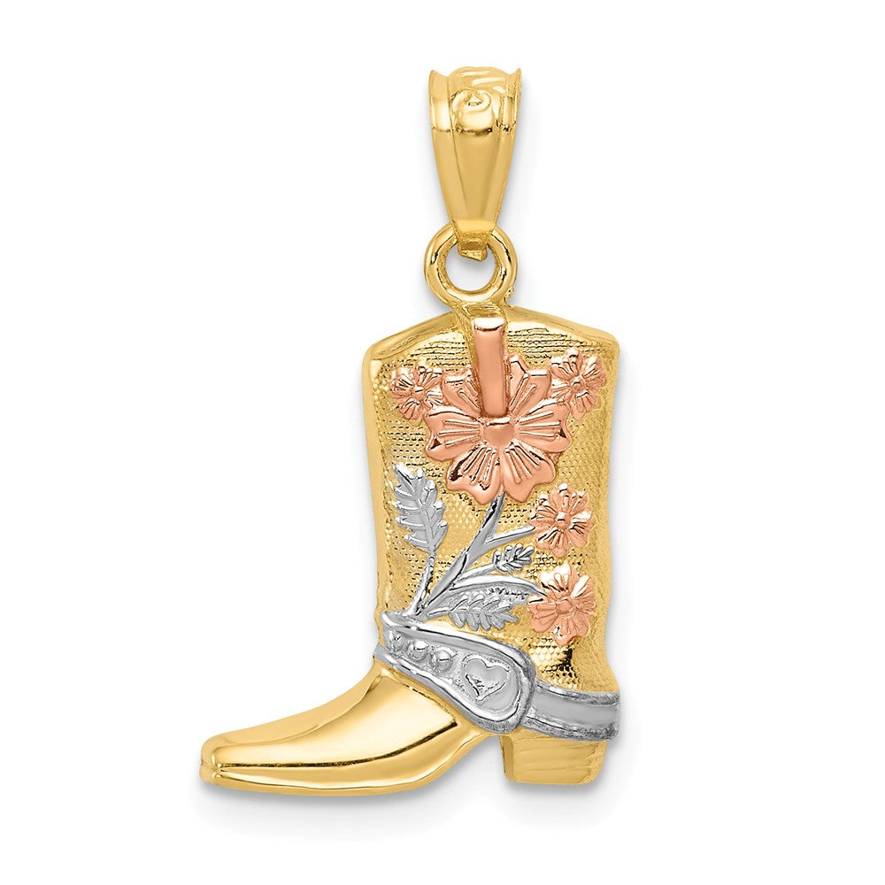 14k Yellow Gold with White &amp; Rose Rhodium Western Boot Pendant, 22mm, Item P10076 by The Black Bow Jewelry Co.