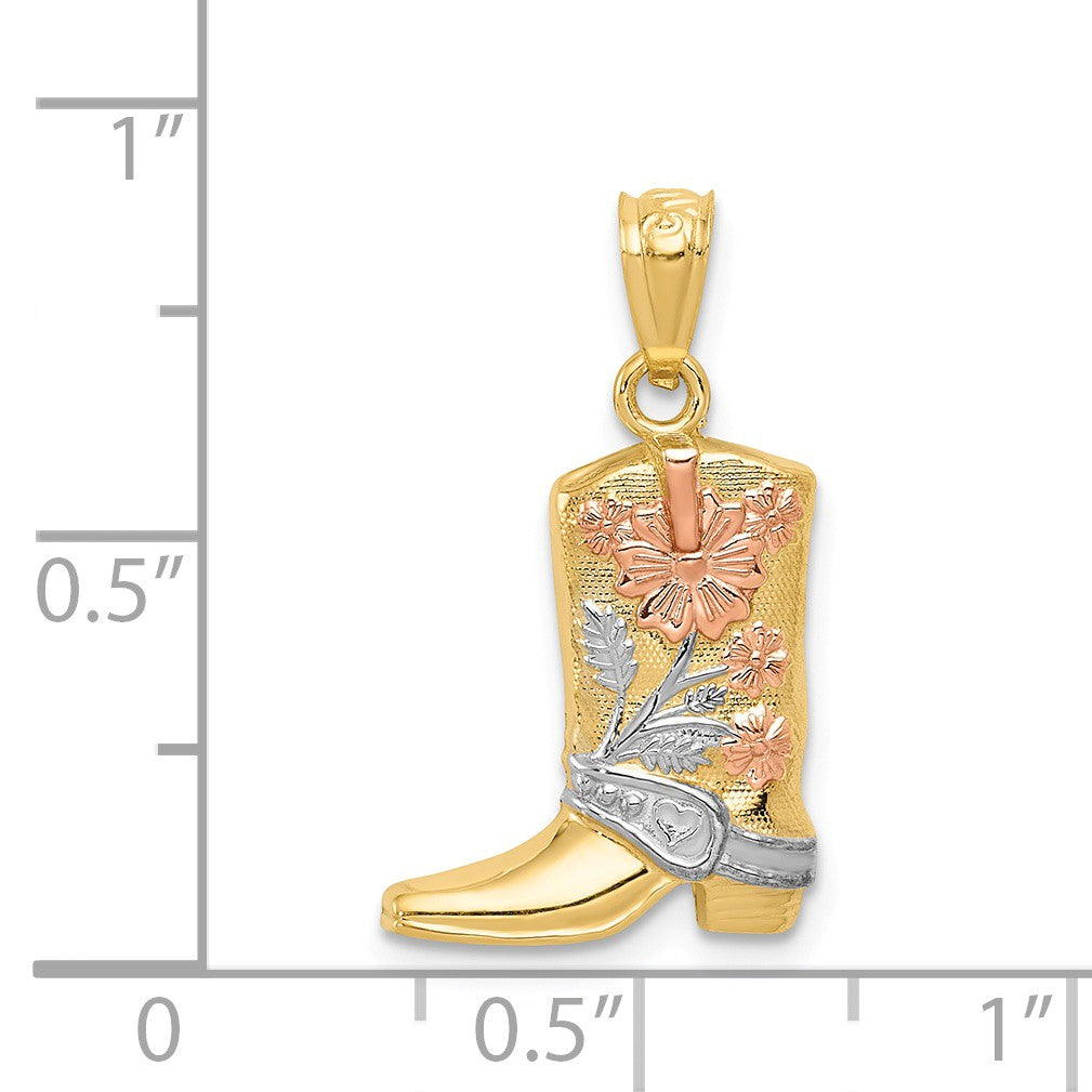 Alternate view of the 14k Yellow Gold with White &amp; Rose Rhodium Western Boot Pendant, 22mm by The Black Bow Jewelry Co.