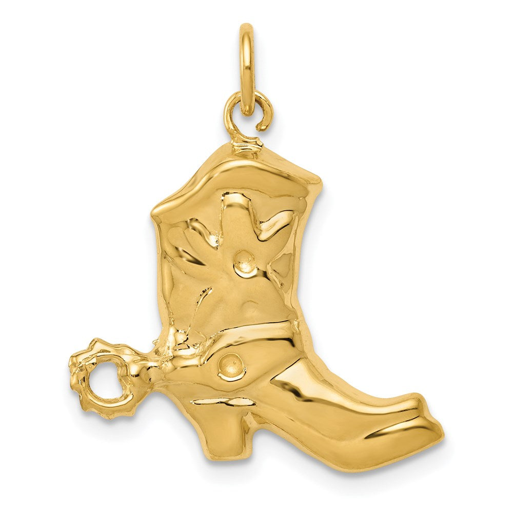 14k Yellow Gold Satin 2D Cowboy Boot Charm, Item P10078 by The Black Bow Jewelry Co.