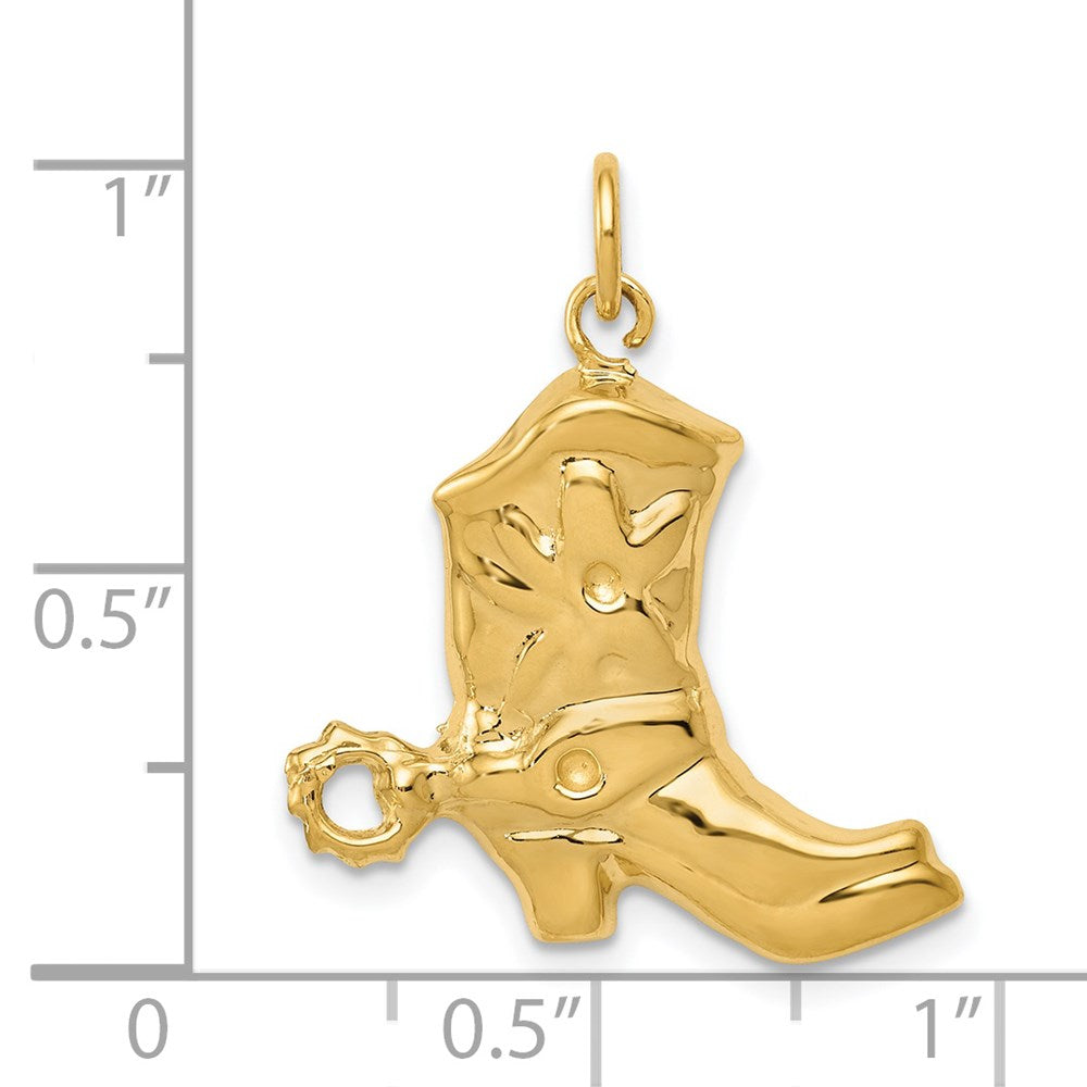 Alternate view of the 14k Yellow Gold Satin 2D Cowboy Boot Charm by The Black Bow Jewelry Co.