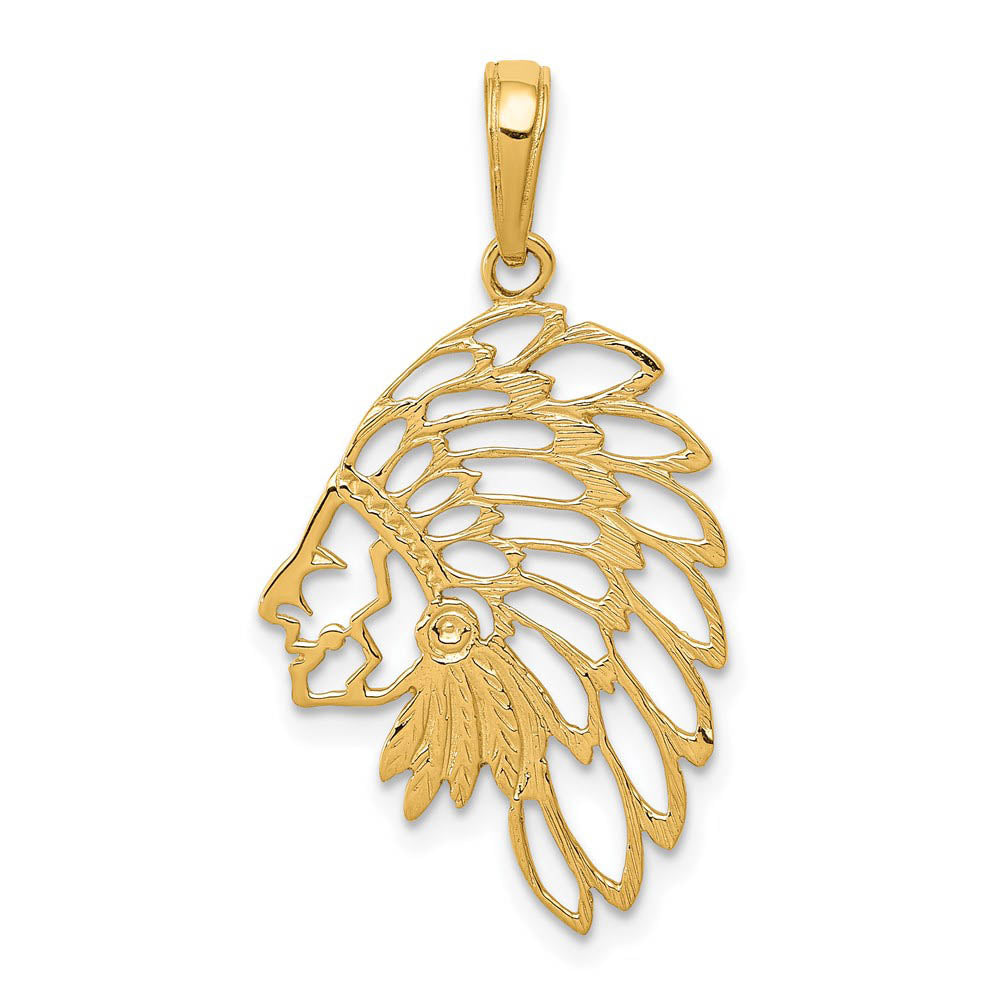 14k Yellow Gold Cut-Out Headdress Polished Pendant, Item P10096 by The Black Bow Jewelry Co.