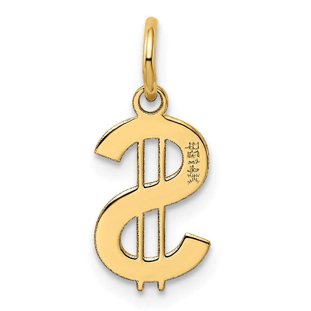 Alternate view of the 14k Yellow Gold Small Polished Dollar Sign Charm by The Black Bow Jewelry Co.