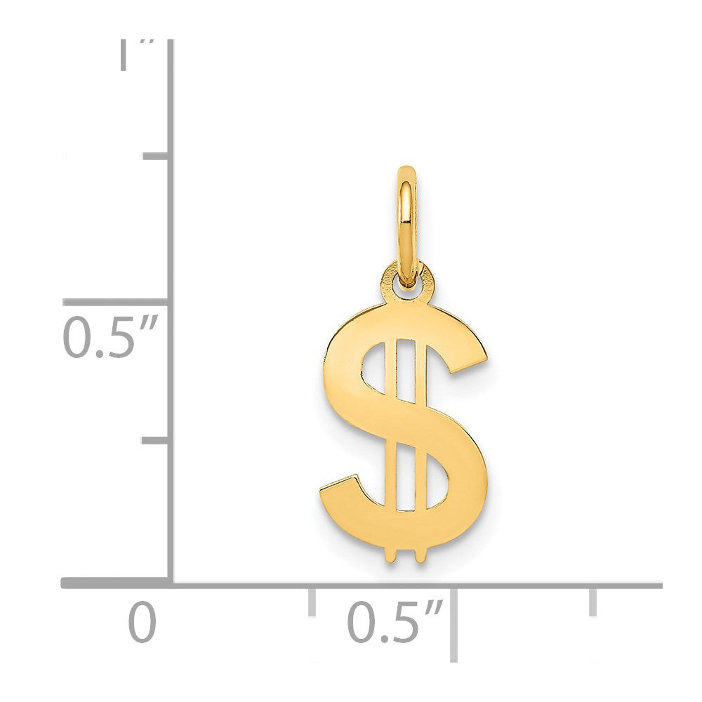Alternate view of the 14k Yellow Gold Small Polished Dollar Sign Charm by The Black Bow Jewelry Co.