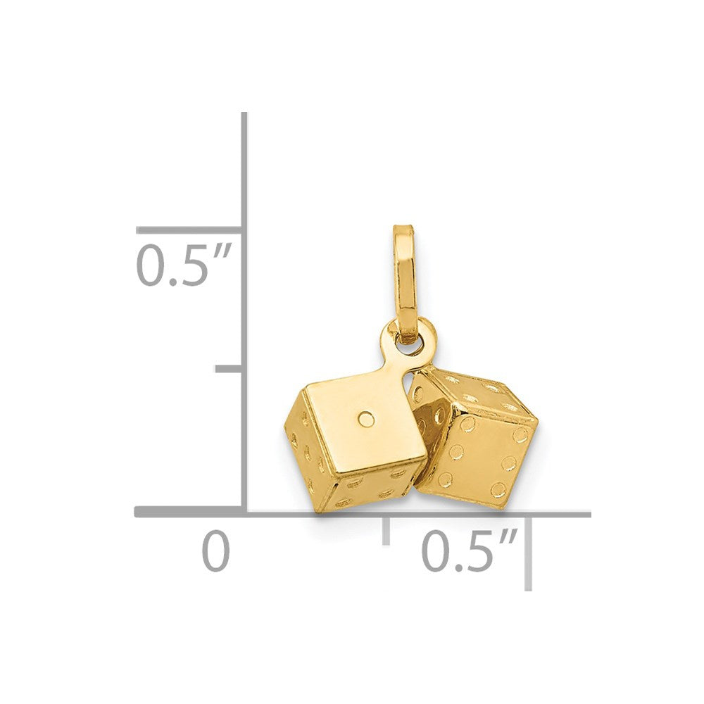 Alternate view of the 14k Yellow Gold 3D Polished Mini Dice Charm by The Black Bow Jewelry Co.