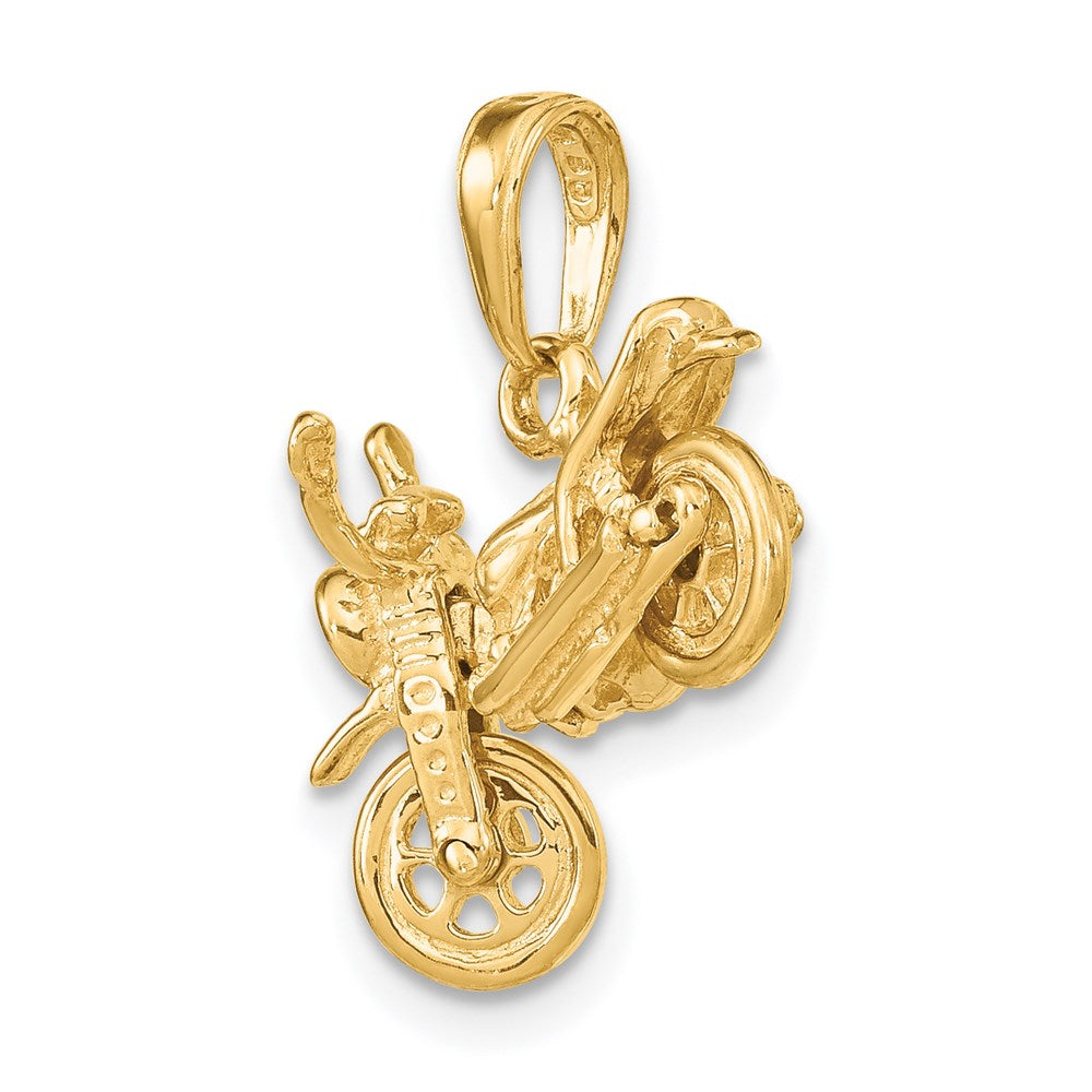 Alternate view of the 14k Yellow Gold 3D Moveable Motorcycle Pendant by The Black Bow Jewelry Co.
