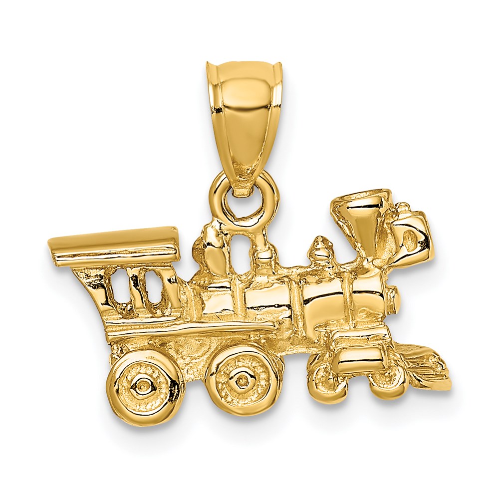 14k Yellow Gold 3D Locomotive Polished Pendant, Item P10139 by The Black Bow Jewelry Co.