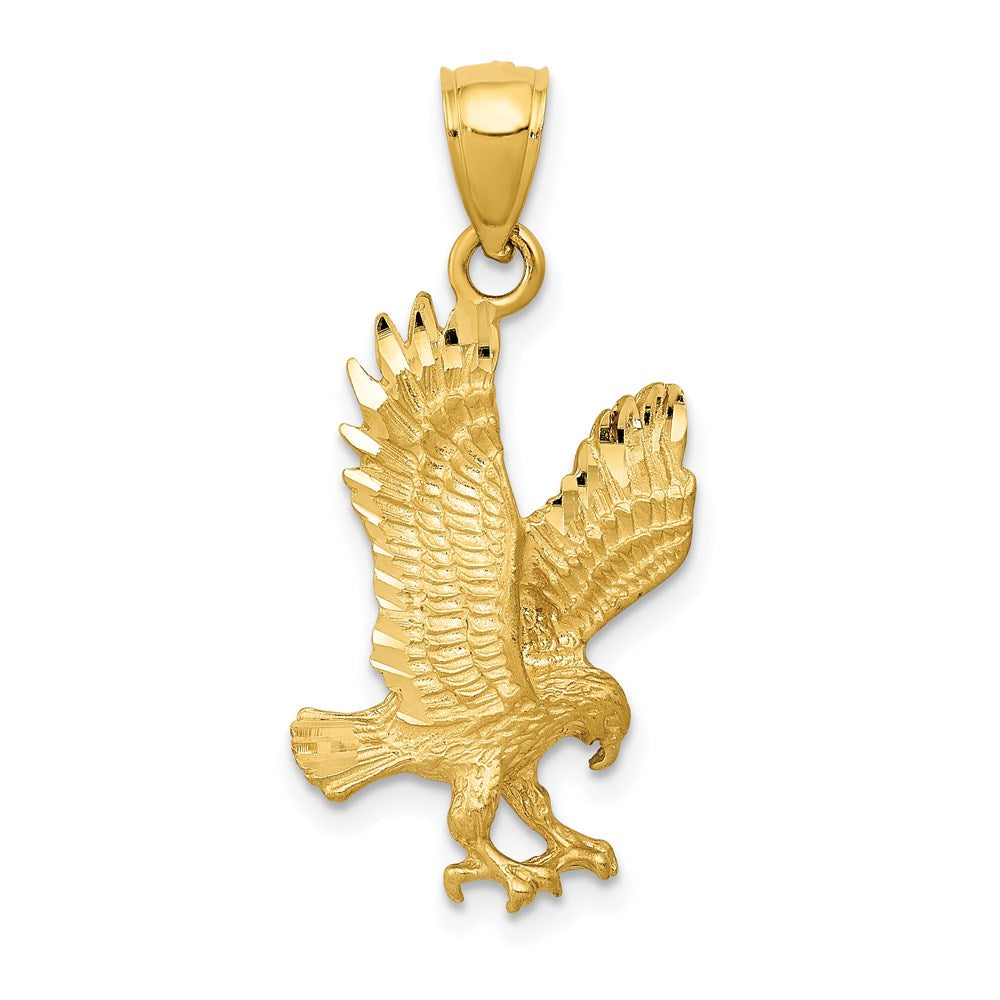 14k Yellow Gold Small Diamond Cut Flying Eagle Pendant, Item P10161 by The Black Bow Jewelry Co.