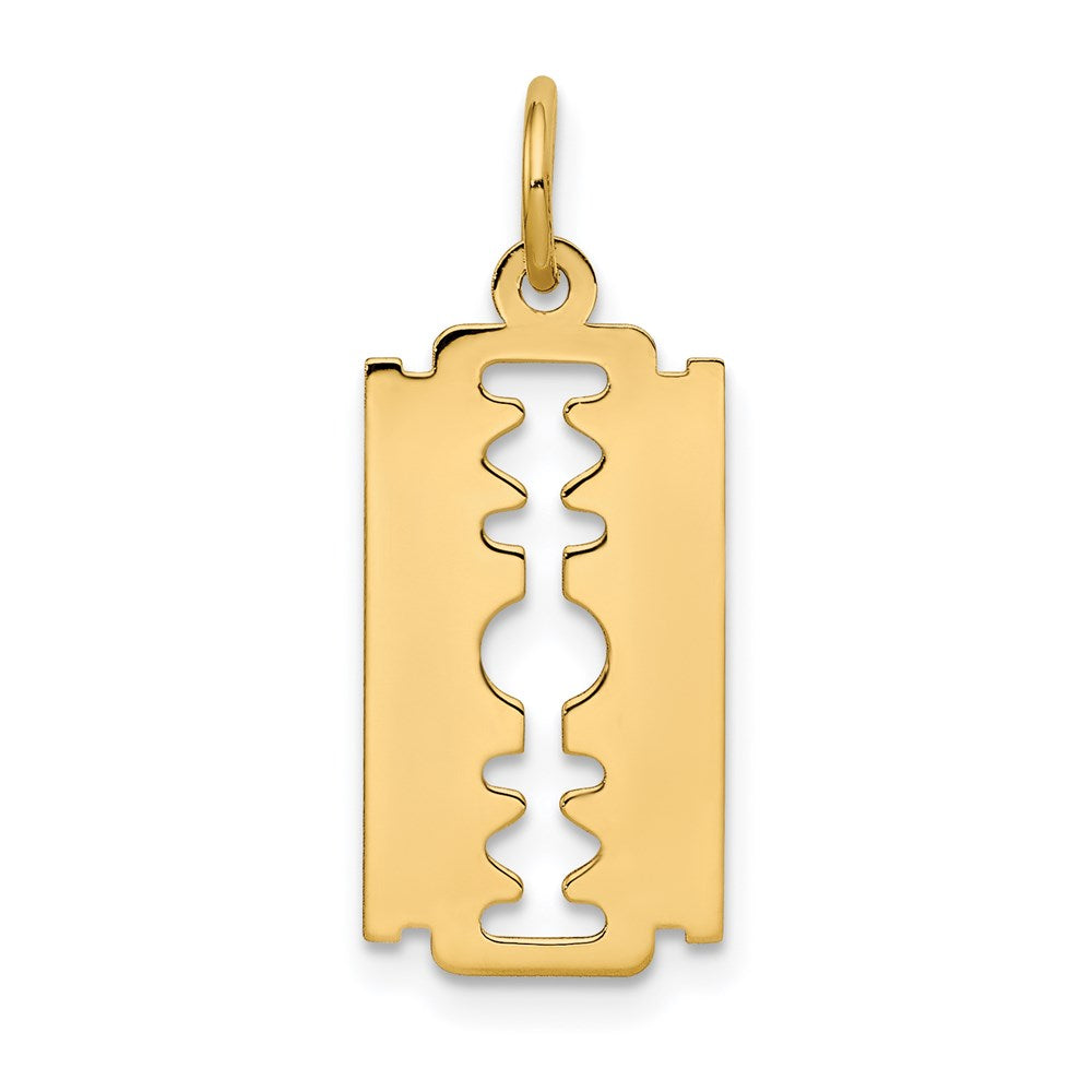 14k Yellow Gold Polished Razor Blade Charm, Item P10206 by The Black Bow Jewelry Co.