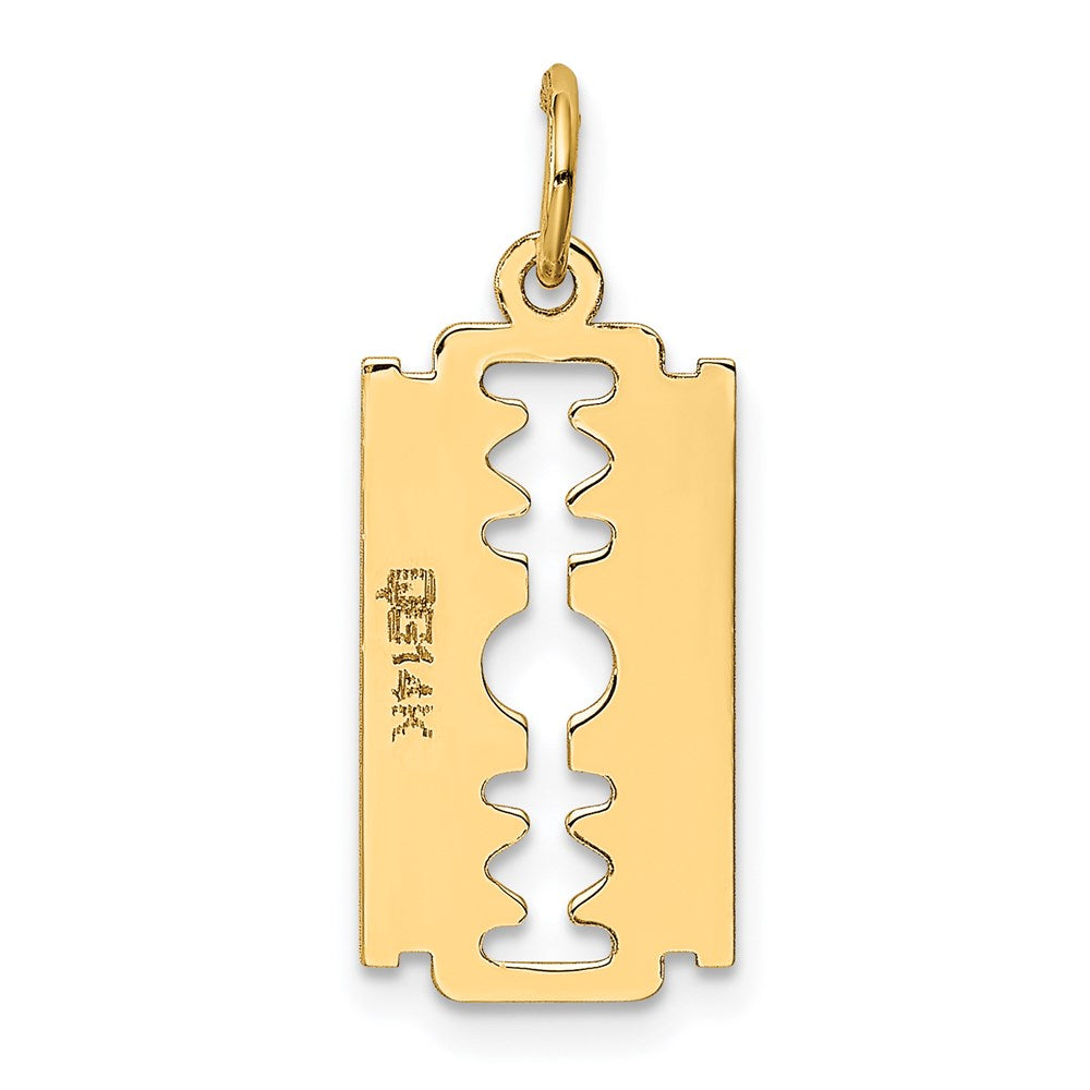 Alternate view of the 14k Yellow Gold Polished Razor Blade Charm by The Black Bow Jewelry Co.