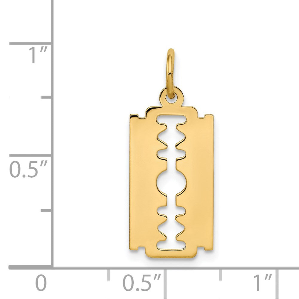 Alternate view of the 14k Yellow Gold Polished Razor Blade Charm by The Black Bow Jewelry Co.