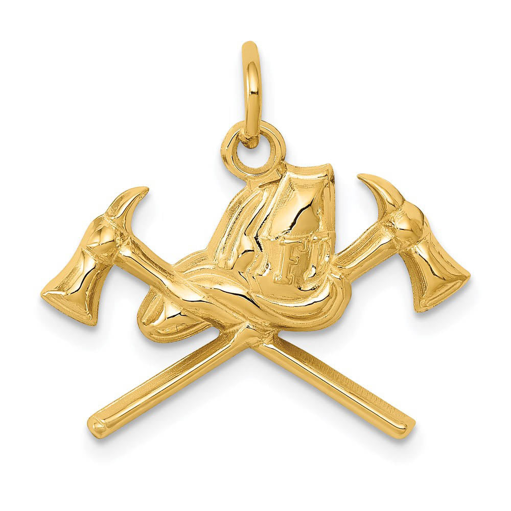 14k Yellow Gold 2D Fire Department Insignia Charm, Item P10229 by The Black Bow Jewelry Co.