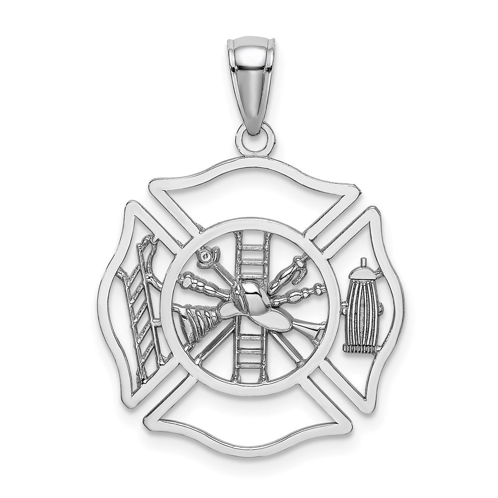 14k White Gold Fireman Shield Pendant, Item P10248 by The Black Bow Jewelry Co.