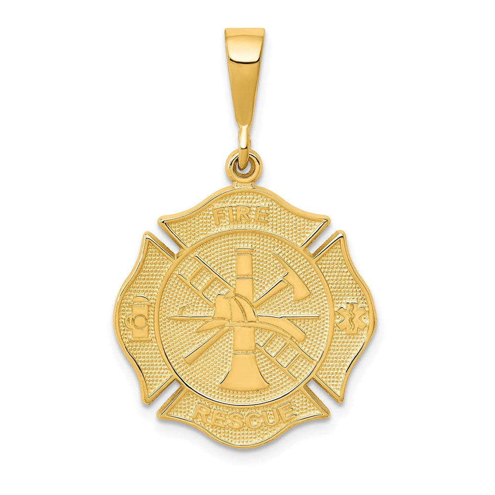 14k Yellow Gold Textured Fire Rescue Shield Pendant, Item P10252 by The Black Bow Jewelry Co.