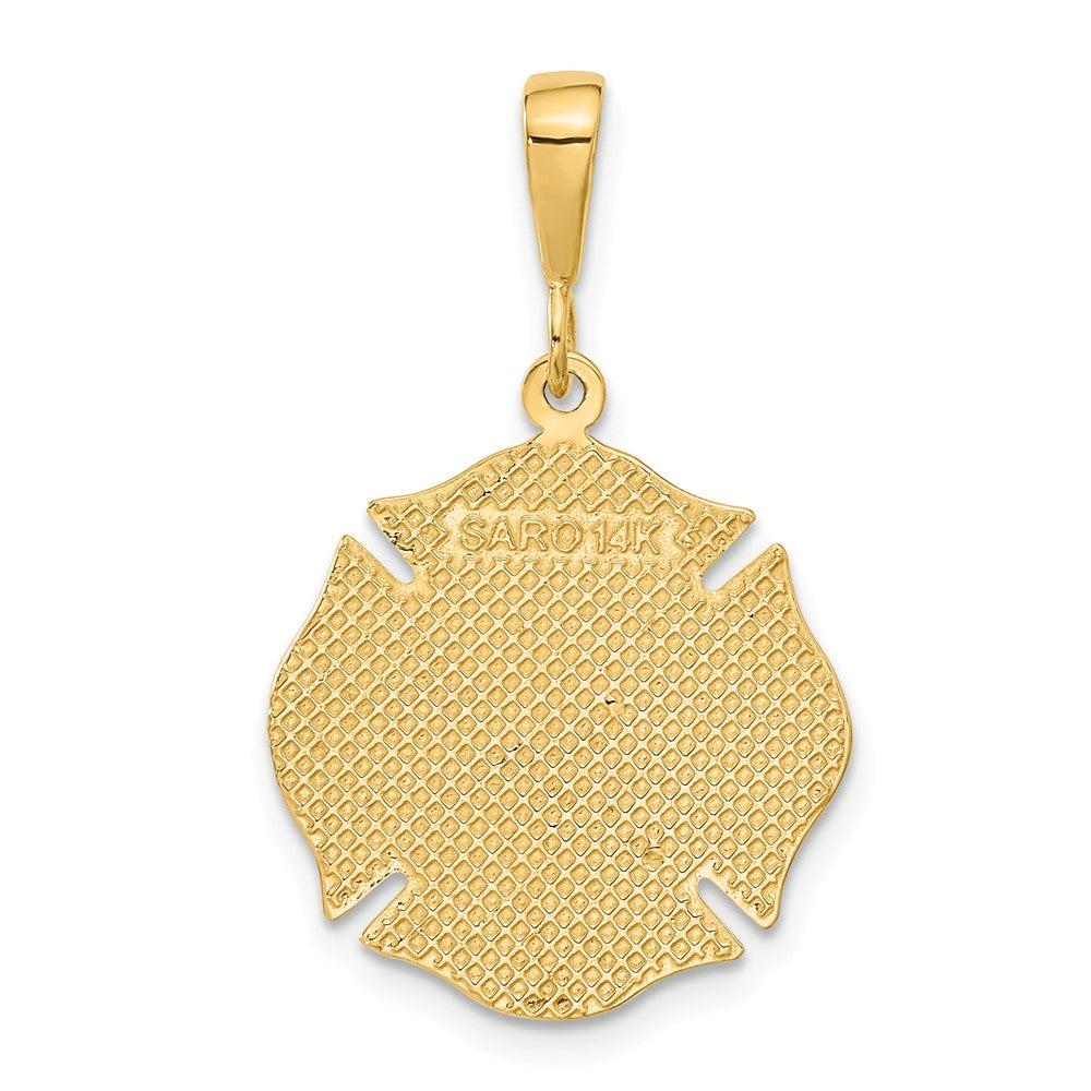 Alternate view of the 14k Yellow Gold Textured Fire Rescue Shield Pendant by The Black Bow Jewelry Co.