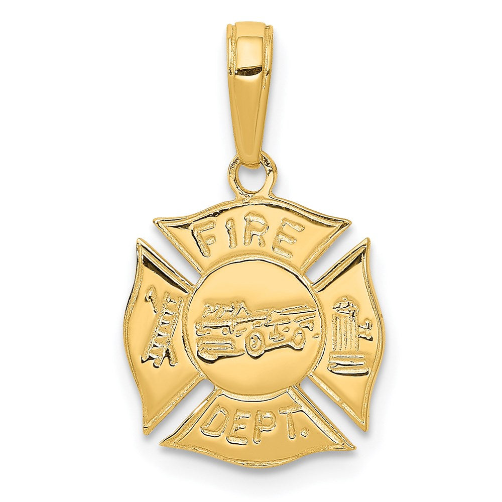 14k Yellow Gold Polished Fire Department Shield Pendant, Item P10255 by The Black Bow Jewelry Co.