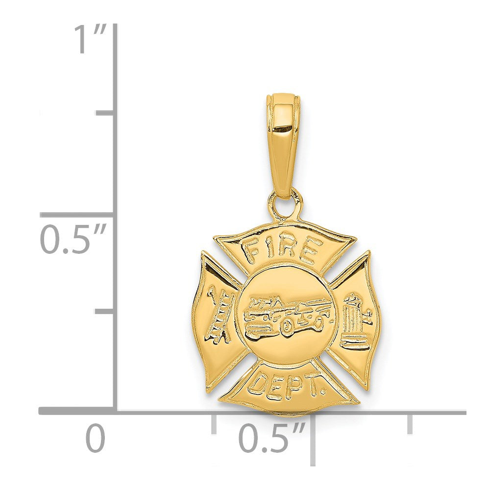 Alternate view of the 14k Yellow Gold Polished Fire Department Shield Pendant by The Black Bow Jewelry Co.