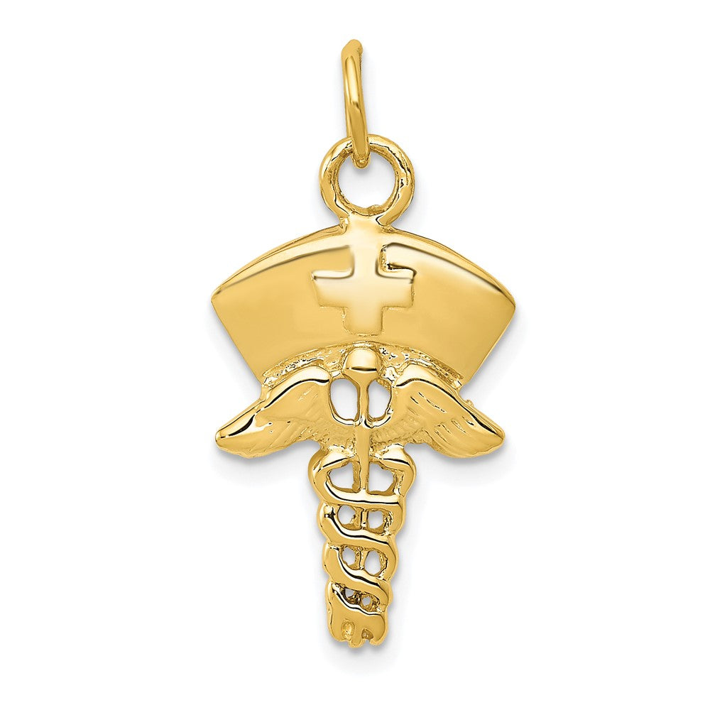 14k Yellow Gold Nurses Cap and Caduceus Charm Pendant, Item P10274 by The Black Bow Jewelry Co.