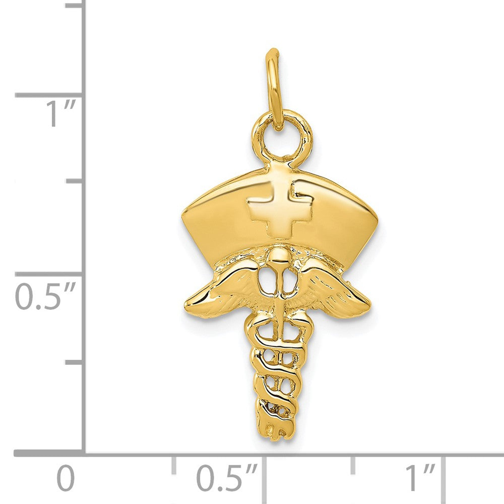 Alternate view of the 14k Yellow Gold Nurses Cap and Caduceus Charm Pendant by The Black Bow Jewelry Co.