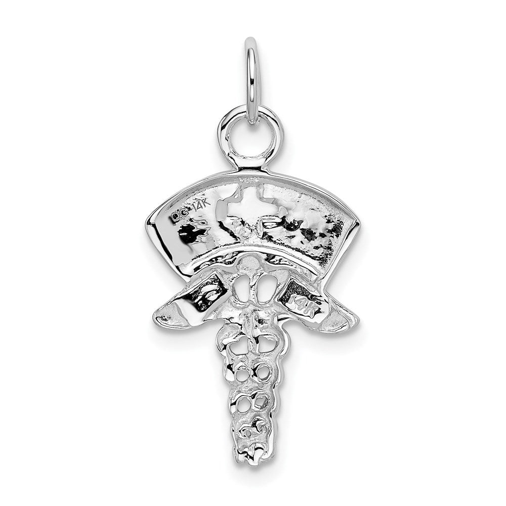 Alternate view of the 14k White Gold Nurses Cap and Caduceus Pendant by The Black Bow Jewelry Co.
