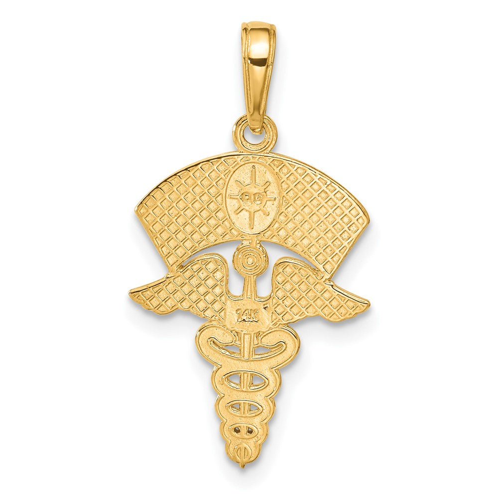 Alternate view of the 14k Yellow Gold Medical Caduceus with Nurses Cap Pendant by The Black Bow Jewelry Co.