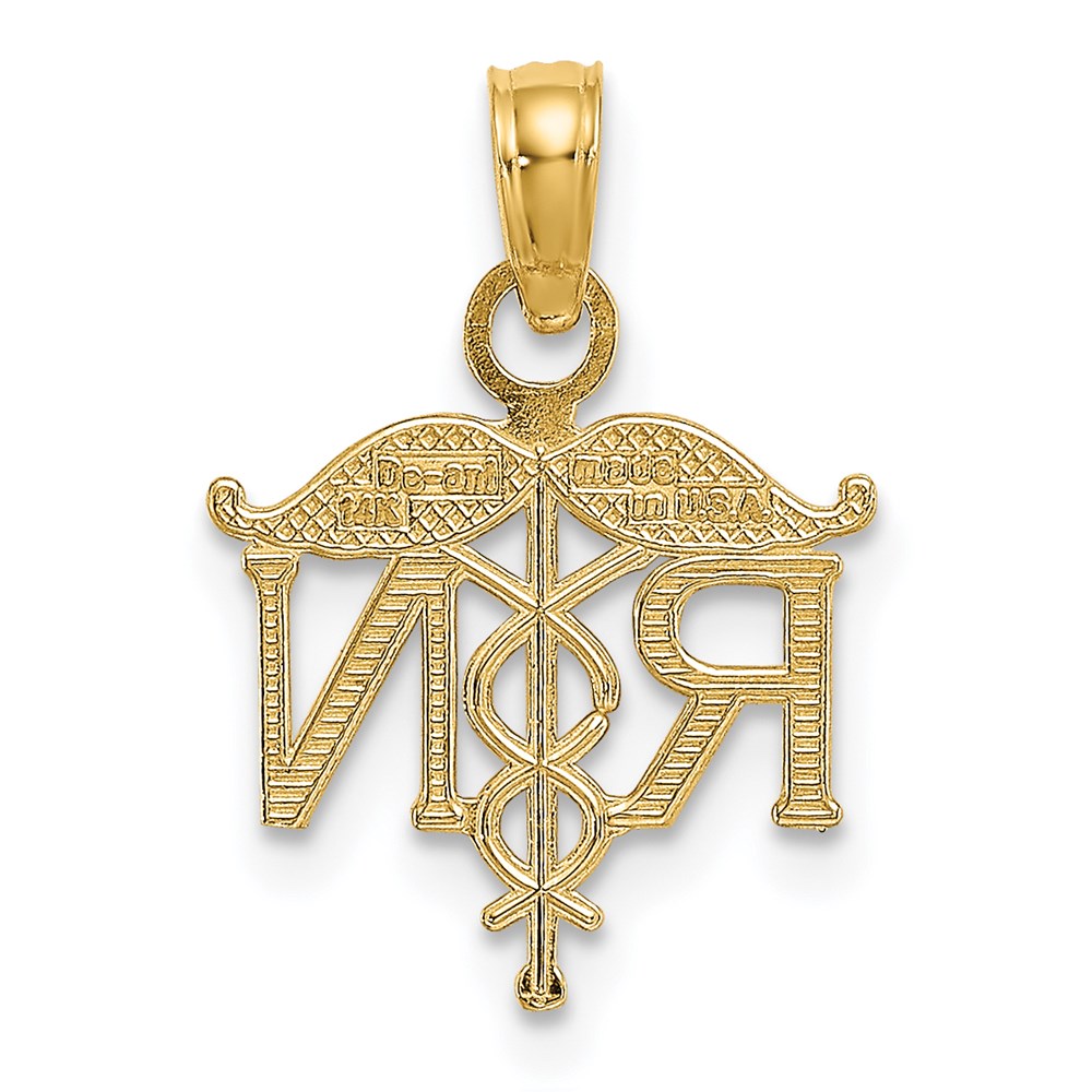 Alternate view of the 14k Yellow Gold Registered Nurse Pendant by The Black Bow Jewelry Co.