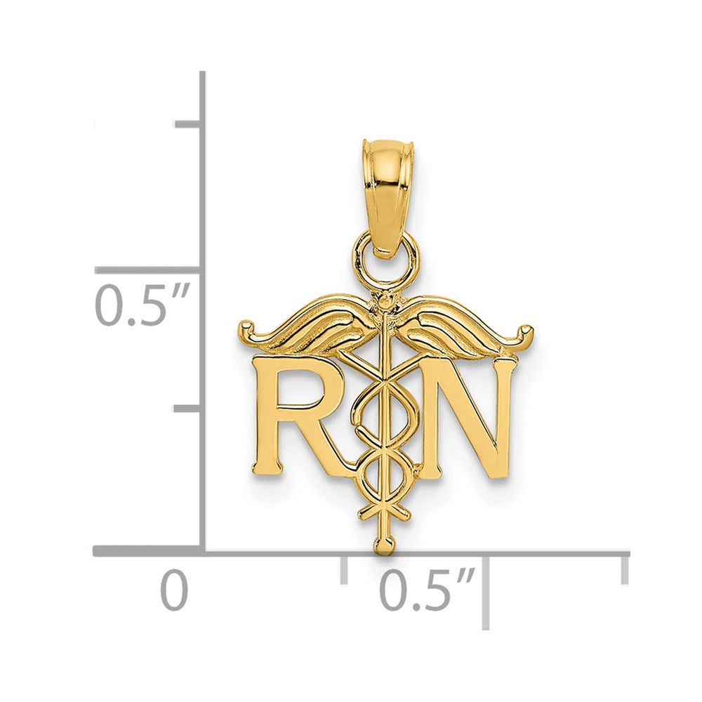 Alternate view of the 14k Yellow Gold Registered Nurse Pendant by The Black Bow Jewelry Co.