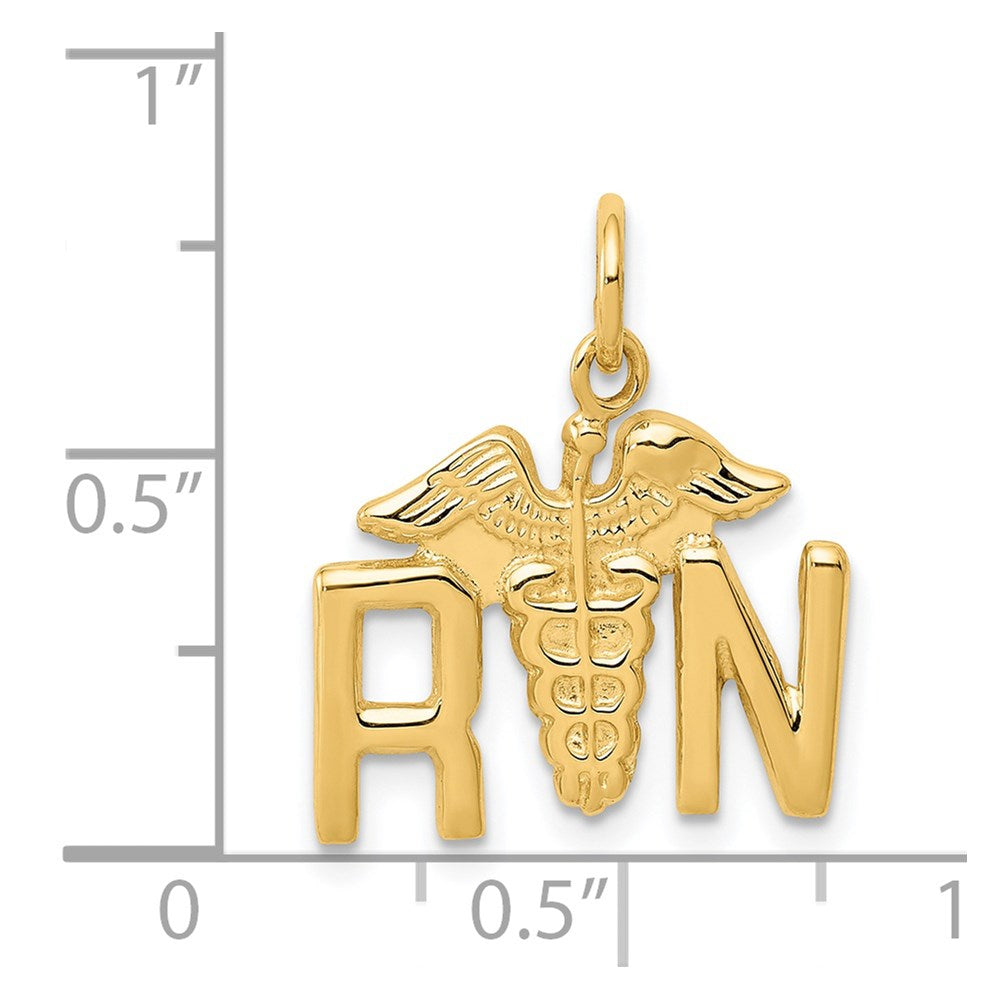 Alternate view of the 14k Yellow Gold Registered Nurse Charm by The Black Bow Jewelry Co.