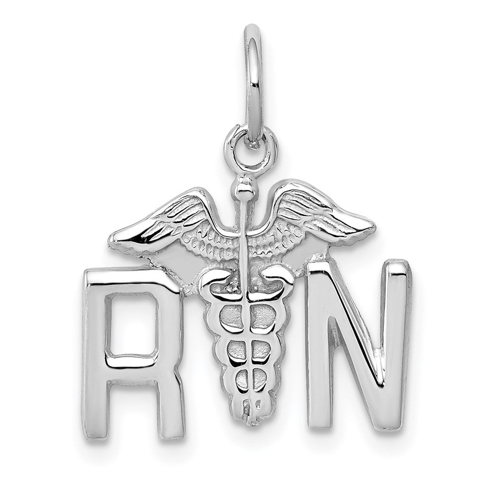 14k White Gold Registered Nurse Charm/ Pendant, Item P10290 by The Black Bow Jewelry Co.