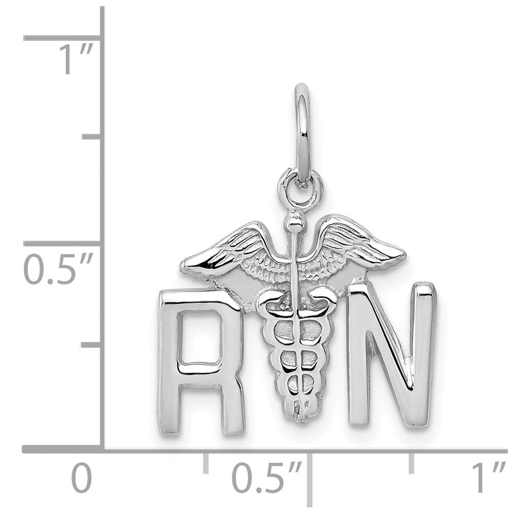 Alternate view of the 14k White Gold Registered Nurse Charm/ Pendant by The Black Bow Jewelry Co.