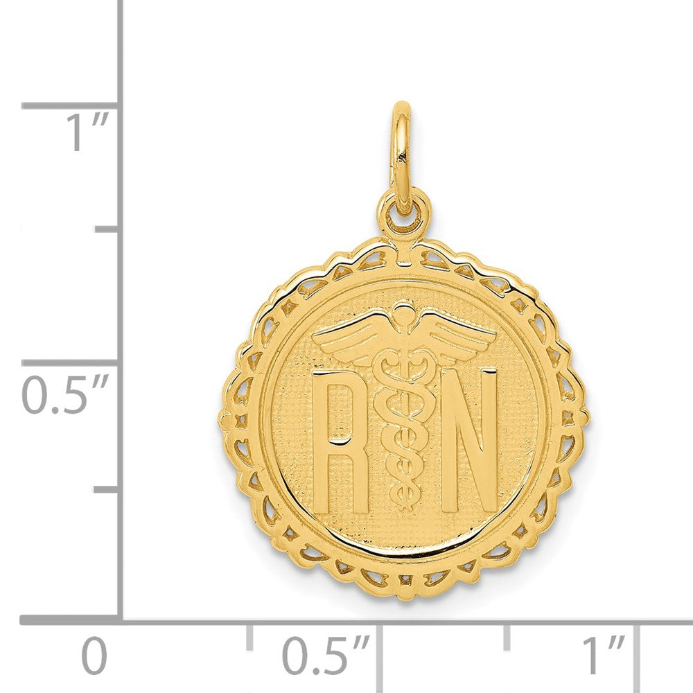 Alternate view of the 14k Yellow Gold Registered Nurse Disk Charm, 18mm by The Black Bow Jewelry Co.