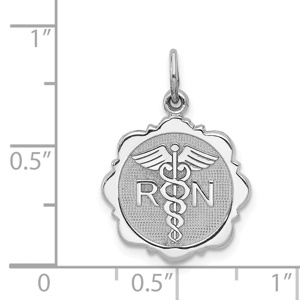 Alternate view of the 14k White Gold Registered Nurse Disk Charm, 16mm by The Black Bow Jewelry Co.