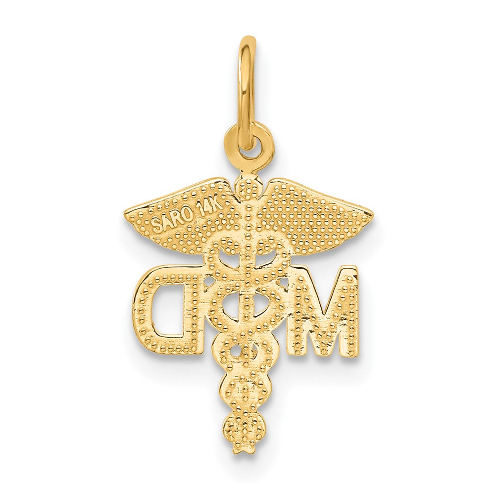 Alternate view of the 14k Yellow Gold Satin and Diamond Cut MD Caduceus Charm by The Black Bow Jewelry Co.