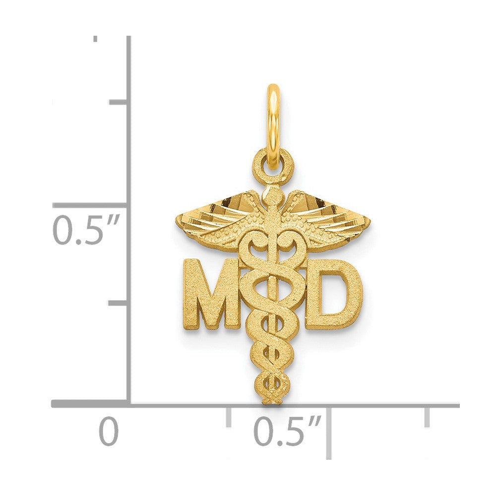 Alternate view of the 14k Yellow Gold Satin and Diamond Cut MD Caduceus Charm by The Black Bow Jewelry Co.