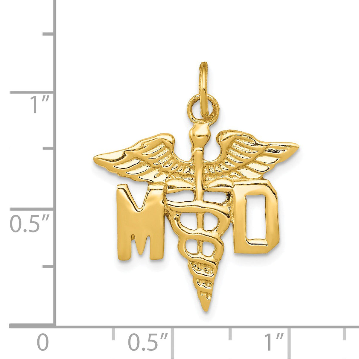Alternate view of the 14k Yellow Gold MD Caduceus Charm 22mm by The Black Bow Jewelry Co.