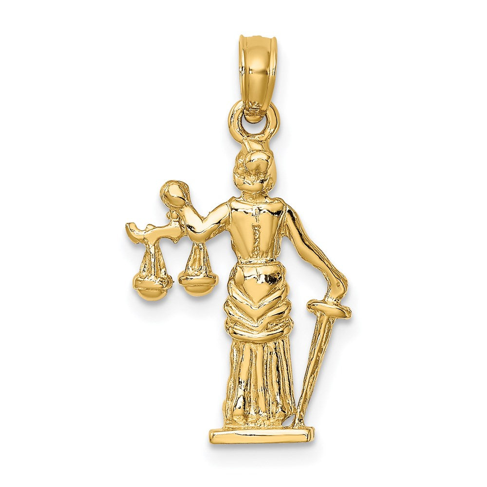 Alternate view of the 14k Yellow Gold 3D Lady of Justice with Moveable Scales Pendant by The Black Bow Jewelry Co.