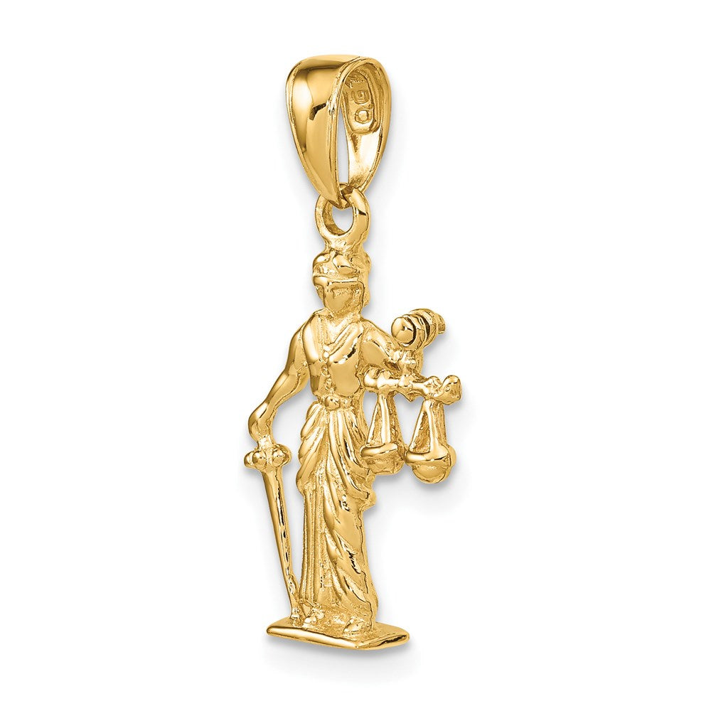 Alternate view of the 14k Yellow Gold 3D Lady of Justice with Moveable Scales Pendant by The Black Bow Jewelry Co.