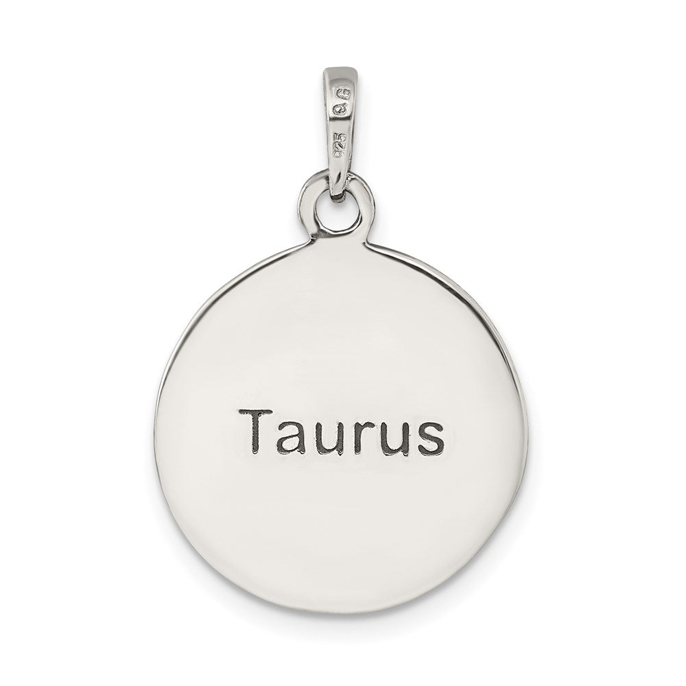 Alternate view of the Sterling Silver Taurus the Bull Zodiac Embossed Circle Pendant by The Black Bow Jewelry Co.