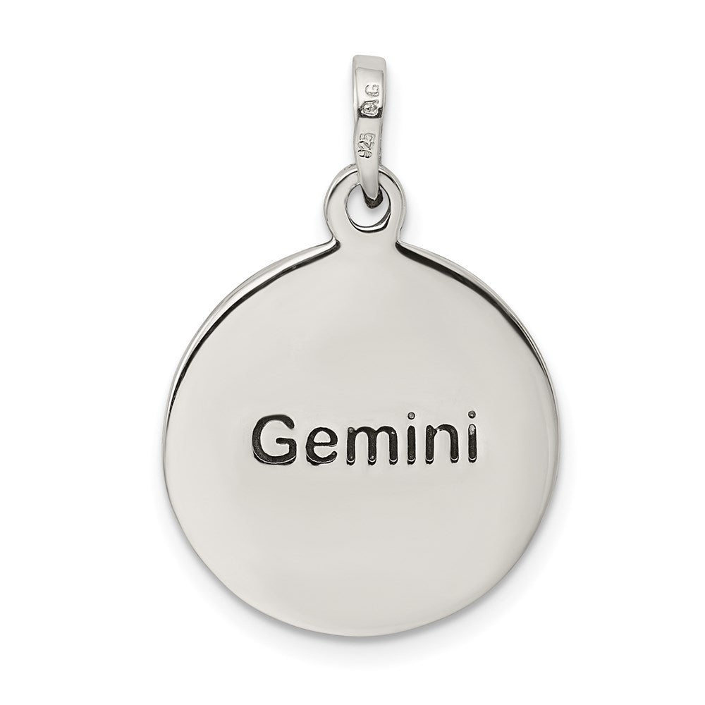 Alternate view of the Sterling Silver Gemini the Twins Zodiac Embossed Circle Pendant by The Black Bow Jewelry Co.