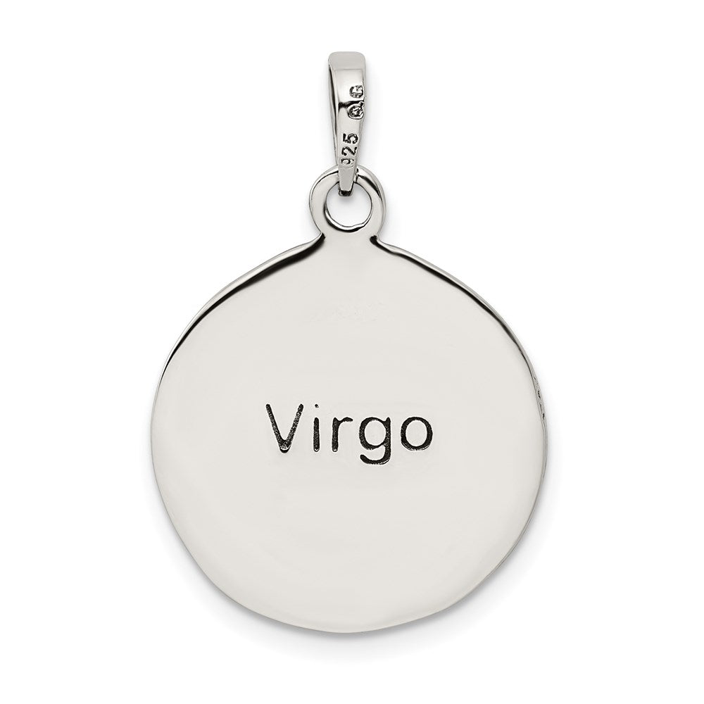 Alternate view of the Sterling Silver Virgo the Virgin Zodiac Embossed Circle Pendant by The Black Bow Jewelry Co.