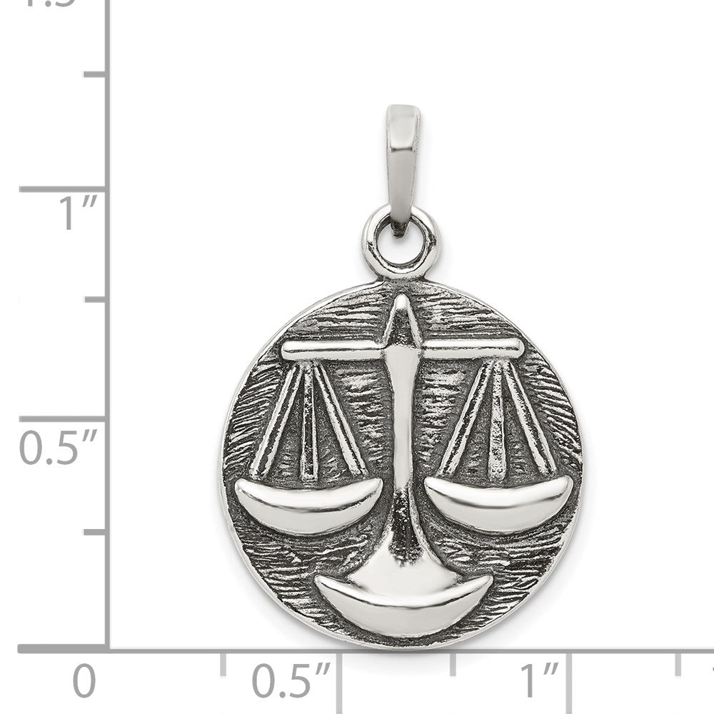 Alternate view of the Sterling Silver Libra the Scale Zodiac Embossed Circle Pendant by The Black Bow Jewelry Co.