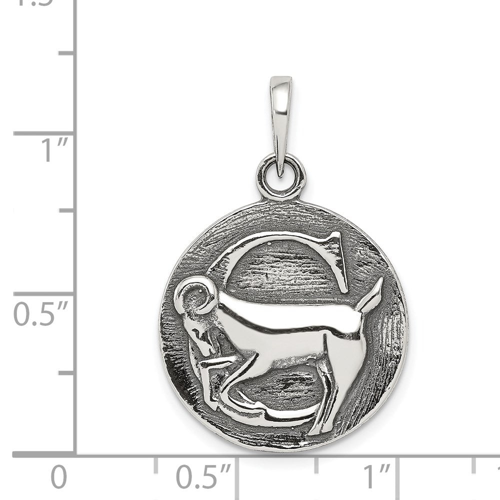 Alternate view of the Sterling Silver Capricorn the Goat Zodiac Embossed Circle Pendant by The Black Bow Jewelry Co.