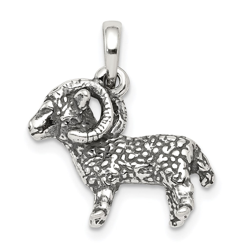 Sterling Silver Aries the Ram Zodiac 3D Antiqued Pendant, Item P10341 by The Black Bow Jewelry Co.
