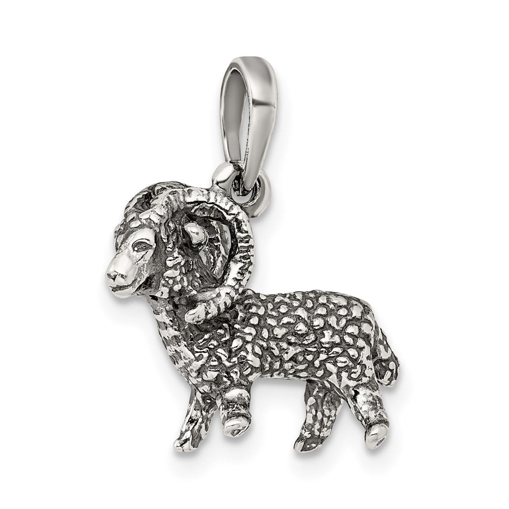 Alternate view of the Sterling Silver Aries the Ram Zodiac 3D Antiqued Pendant by The Black Bow Jewelry Co.