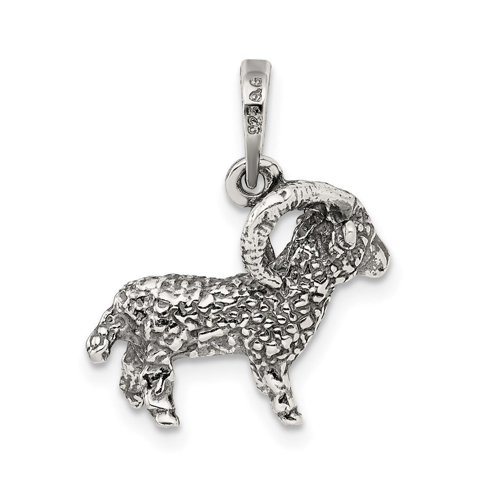 Alternate view of the Sterling Silver Aries the Ram Zodiac 3D Antiqued Pendant by The Black Bow Jewelry Co.